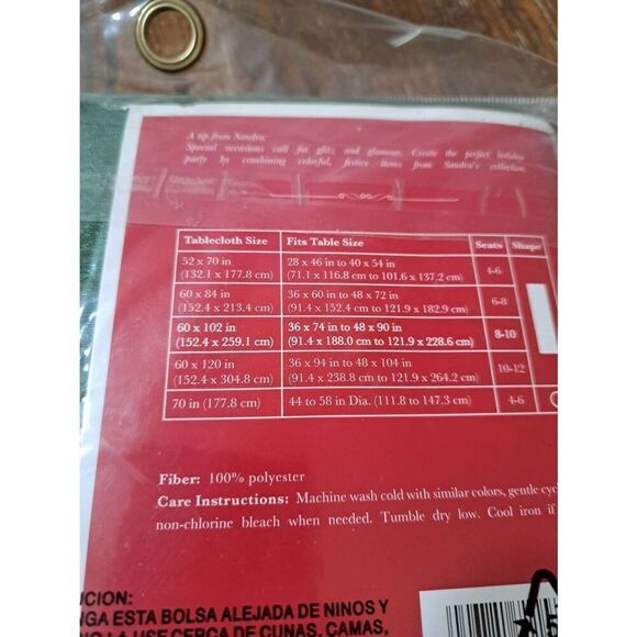 New Sandra Lee Green Satin Look 60"x102" Oblong Christmas Holiday Table Cloth - Picture 3 of 3